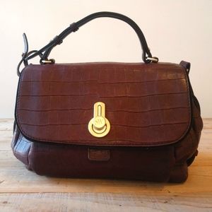 Stuart Weitzman brown leather croc handbag